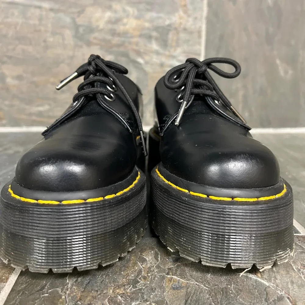 Dr Martens Platform 1461 Quad Black Leather Lace Up Shoes Womens 6 USM - Picture 4 of 8